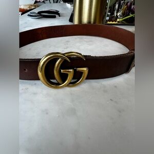Gucci GG Marmont Wide Belt Brown 85B
